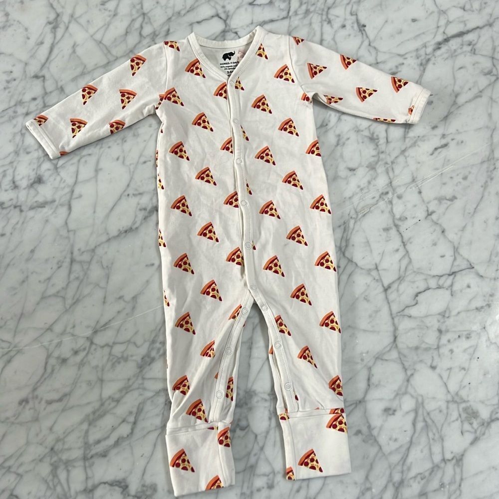 White Pizza-Print Baby One-Piece Zipper Romper